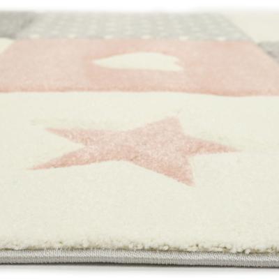 Karpet24 Pastel Kids - Zacht Kinderkamer Vloerkleed met Sterren & Hartjes in Roze & Grijs-200 x 290 cm