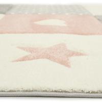 Karpet24 Pastel Kids - Zacht Kinderkamer Vloerkleed met Sterren & Hartjes in Roze & Grijs-200 x 290 cm