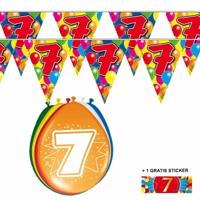 Shoppartners 7 jaar versiering set - kamer - 2x vlaggenlijnen - 8x ballonnen - gratis sticker