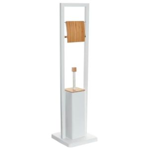 Toiletborstel met toiletrolhouder wit metaal/bamboe 80 cm