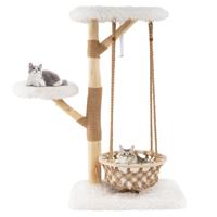 123 cm Kattenboom met Hangmand & Klimtoren & Echte Houten Takken Krabpaal Kattenactiviteitsboom