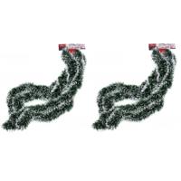Kerstslinger - 2x - groen - met sneeuw - 270 cm - folie/lametta - slinger - kerstversiering