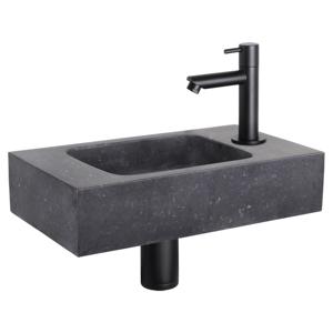 Differnz fonteinset bombai black - natuursteen - kraan recht - 40 x 22 x 9 cm - mat zwart