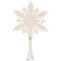 Kunststof kerstboom platte sneeuwvlok piek glitter wit 20 cm - kerstboompieken