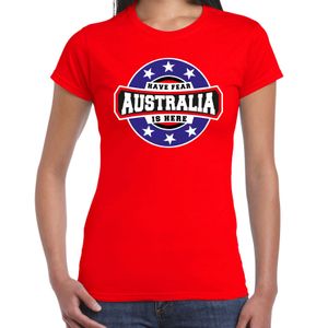 Have fear Australia is here / Australie supporter t-shirt rood voor dames