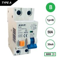 SEP Aardlekautomaat 50A B Kar 30mA 2 polig 36mm RCM2 Kema Keur 230V automaat en aardlek in een SEP Aardlekautomaat 50A B Kar 30mA 2 polig 36mm RCM2 Kema Keur 230V automaat en aardlek in een