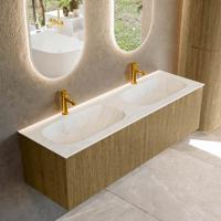 Badmeubel Mondiaz Kurve-Dlux | 150 cm cm | Meubelkleur Dusk | Wastafelkleur Opalo | Solid surface | Wasbak beiden zijden spoelbak | 2 kraangaten