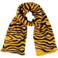 Okergele/zwarte tijger/zebra strepen patroon sjaal/shawl voor meisjes - thumbnail