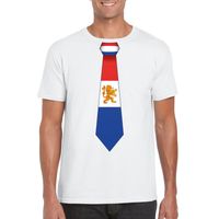 Wit t-shirt met Nederland vlag stropdas heren - thumbnail