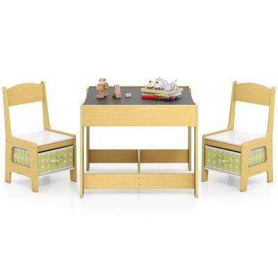 Set met Tafel en 2 Stoelen voor Kinderen Activiteiten Tafel voor Peuters met Afneembaar Dubbelzijdig Blad Schoolbord en Whiteboard-Groen