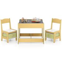 Set met Tafel en 2 Stoelen voor Kinderen Activiteiten Tafel voor Peuters met Afneembaar Dubbelzijdig Blad Schoolbord en Whiteboard-Groen