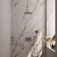 Brauer Chrome Carving Thermostatische Regendoucheset Inbouw - Hoofddouche 30 cm - Gebogen Wandarm - Met Drukknoppen - Handdouche 3 Standen - Doucheslang - Wandaansluitbocht - Chroom