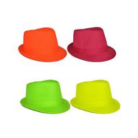 Carnaval verkleed trilby hoedje - neon kleuren - volwassenen - one size - thumbnail