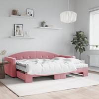 Slaapbank onderschuifbed en matrassen 80x200 cm fluweel roze