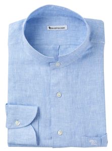 CASERTA - Blauw linnen heren overhemd MAO boord - SERA 2