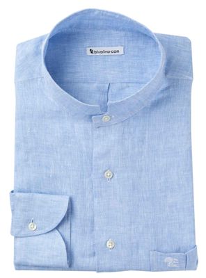 CASERTA - Blauw linnen heren overhemd MAO boord - SERA 2
