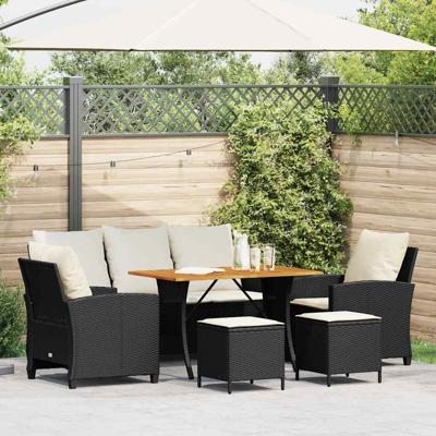 6-delige Loungeset met kussens poly rattan zwart