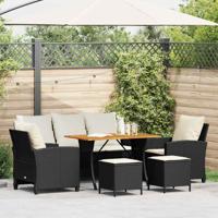 6-delige Loungeset met kussens poly rattan zwart