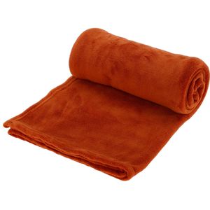 Polyester fleece deken/dekentje/plaid 125 x 150 cm roest oranje