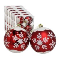 36x stuks gedecoreerde kerstballen rood kunststof 6 cm - thumbnail