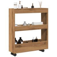 Opbergtrolley smal 3-laags bewerkt hout artisanaal eikenkleurig
