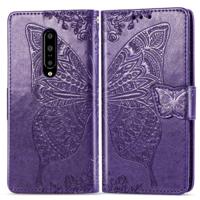 Butterfly Love bloemen reliëf horizontale Flip lederen case voor OnePlus 7 Pro met houder & kaartsleuven & portemonnee & Lanyard (donker paars)