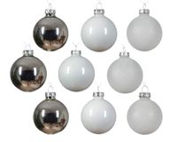 Kerstbal glas d7 cm wit/zlvr ass 21st kerst - Decoris