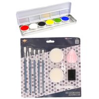 Faram Party kinder schminken set 6-kleuren basic met grimeer gereedschap 10-delig