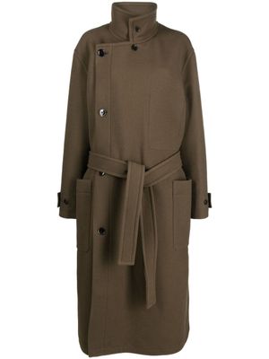 LEMAIRE manteau croisé en laine à taille ceinturée - Marron