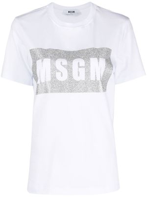 MSGM t-shirt pailleté à logo imprimé - Blanc