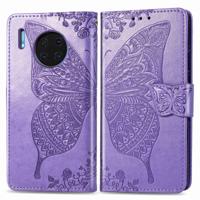 Voor Huawei mate 30 Pro Butterfly Love Flower reliëf horizontale Flip lederen draagtas met beugel/kaartsleuf/portemonnee/Lanyard (licht paars)