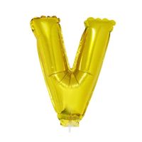 Gouden opblaas letter ballon V op stokje 41 cm - thumbnail