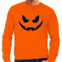 Pompoen gezicht halloween verkleed sweater oranje voor heren - thumbnail