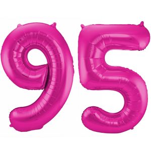 Cijfer ballonnen opblaas - Verjaardag versiering 95 jaar - 85 cm roze