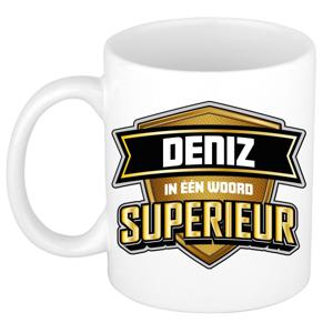 Naam mok Deniz - wit - Superieur - keramiek - 300 ml - cadeau collega beker