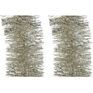 3x Kerst lametta guirlande licht parel/champagne 10 cm breed x 270 cm kerstboom versiering/decoratie - Kerstslingers