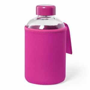 Glazen waterfles/drinkfles softshell bescherm hoes - roze - 600 ml - Sportfles - Bidon