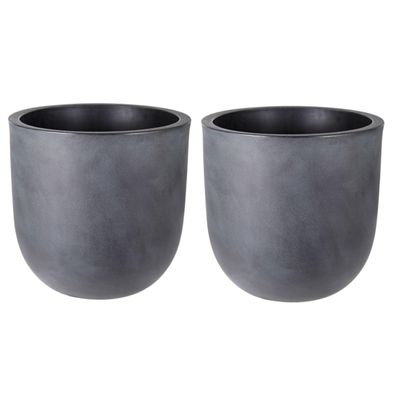Plantenpot/bloempot - 2x - kunststof - antraciet/grijs - dubbelwandig - D36 x H34 cm