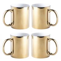 Koffiebeker/theemok - 4x stuks - Metallic goud - keramisch - 350 ml - Servies - Bekers/mokken