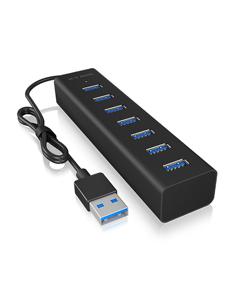 ICY BOX IB-HUB1700-U3 USB 3.0 zu 7-Port USB 3.0 Type-A Hub, Alu-Gehäuse, Netzteil 5V/3A USB 3.2 Gen 1-hub 7 poorten Zwart