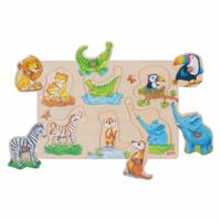 Goki houten achtergrond noppenpuzzel moeder en baby, 6st.