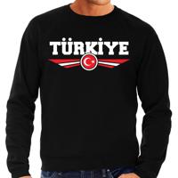 Turkije land thema sweater - met vlag kleuren - zwart - heren - Supporters trui - lange mouwen