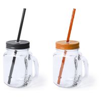 Set van 4x glazen drinkbekers dop/rietje 500 ml zwart/oranje