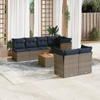 8-delige Loungeset met kussens poly rattan grijs