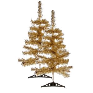 2x stuks kleine glitter bronzen kerstbomen van 60 cm