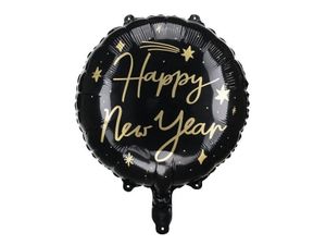 Folieballon Happy New Year Zwart/Goud (45cm)