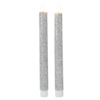 Kaarsen set van 2x stuks Led dinerkaarsen glitter zilver 25,5 cm - thumbnail