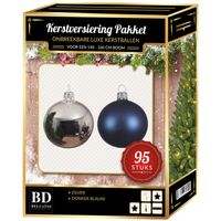 95 stuks Kerstballen mix zilver-donkerblauw voor 150 cm boom