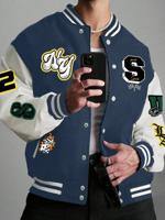 Bon&Bon Men's Oversized Varsity Jacket - Color-Block Letter Print Multicolor1 / XXL