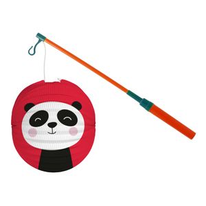 Bol lampion pandabeer - rood - 22 cm - papier - met lampionstokje - 40 cm